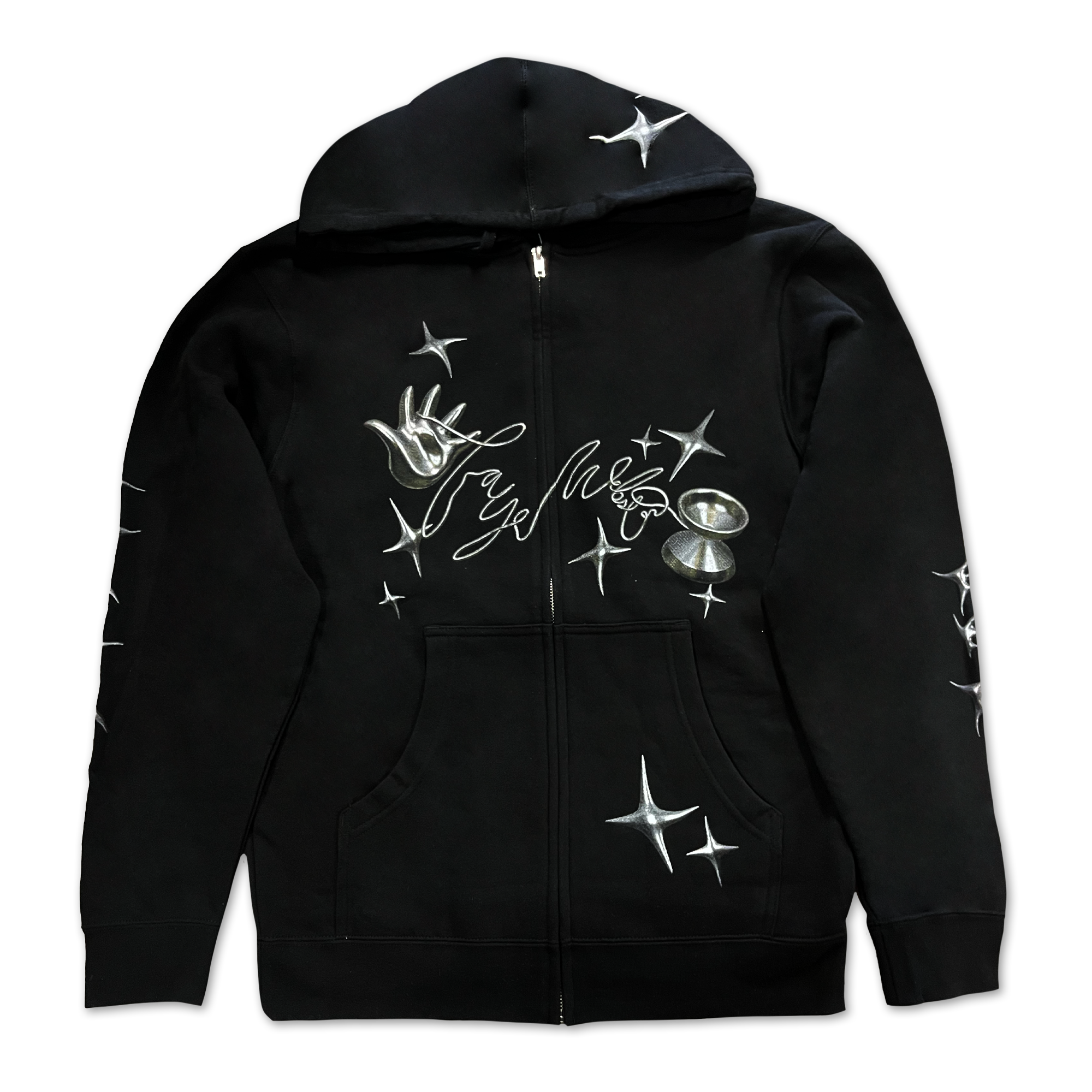 yu★shop Wornstar Clothing Black Skull Zip Up Hoodie