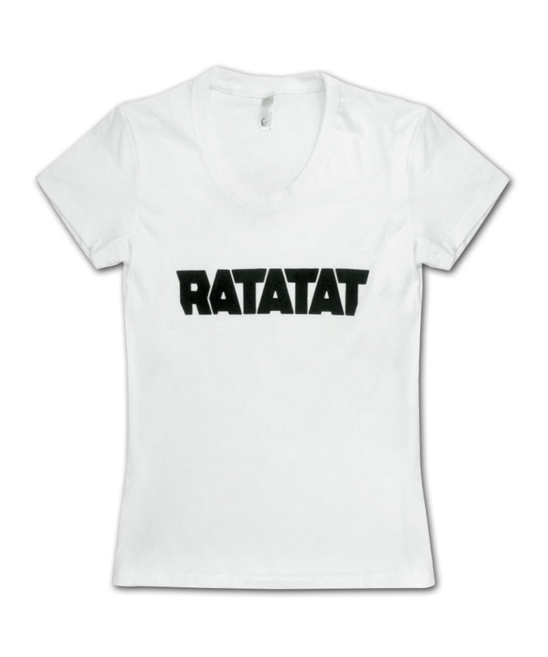 RATATAT Girl's Solid Black Logo on White T-Shirt